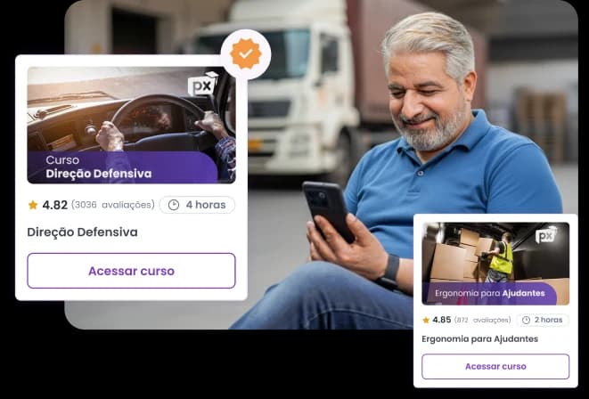 Aplicativo da Academia PX com aula em vídeo e motorista assistindo
